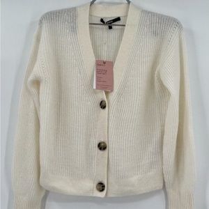 Quince Women's Ivory Baby Alpaca-Merino Wool Cropped Cardigan sz S Button NWT